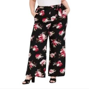 Torrid Black Floral Wide Leg Crepe Pants